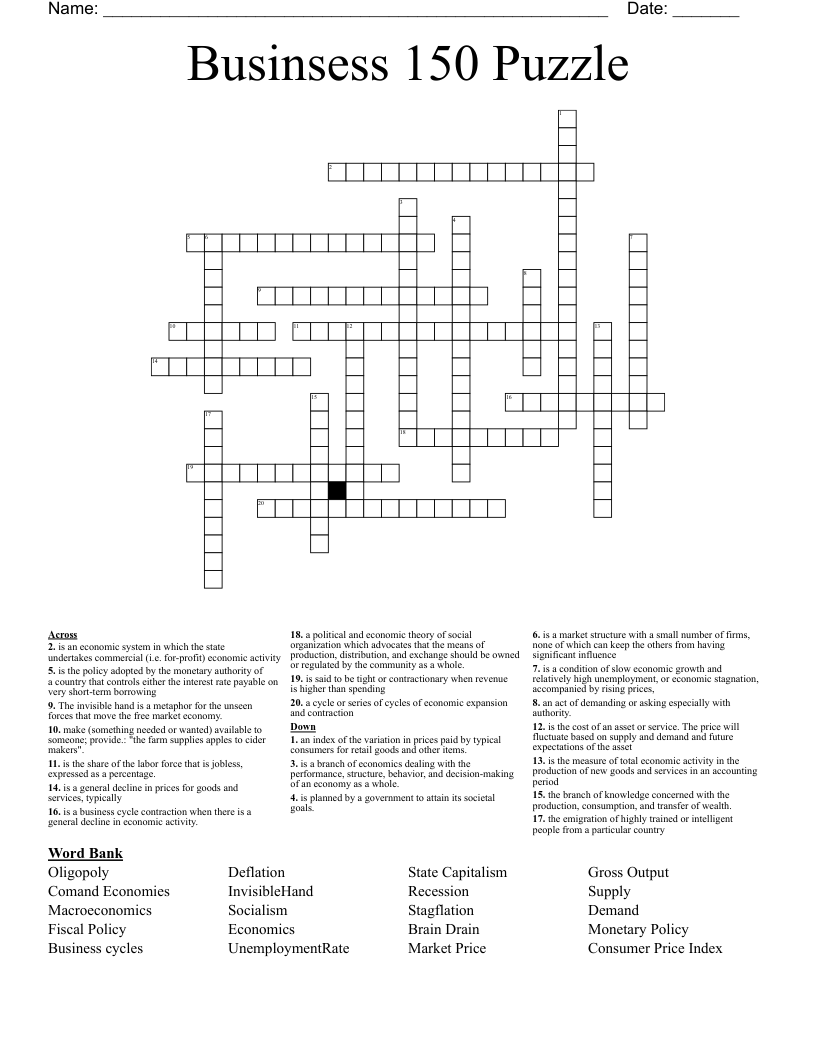 Businsess 150 Puzzle Crossword