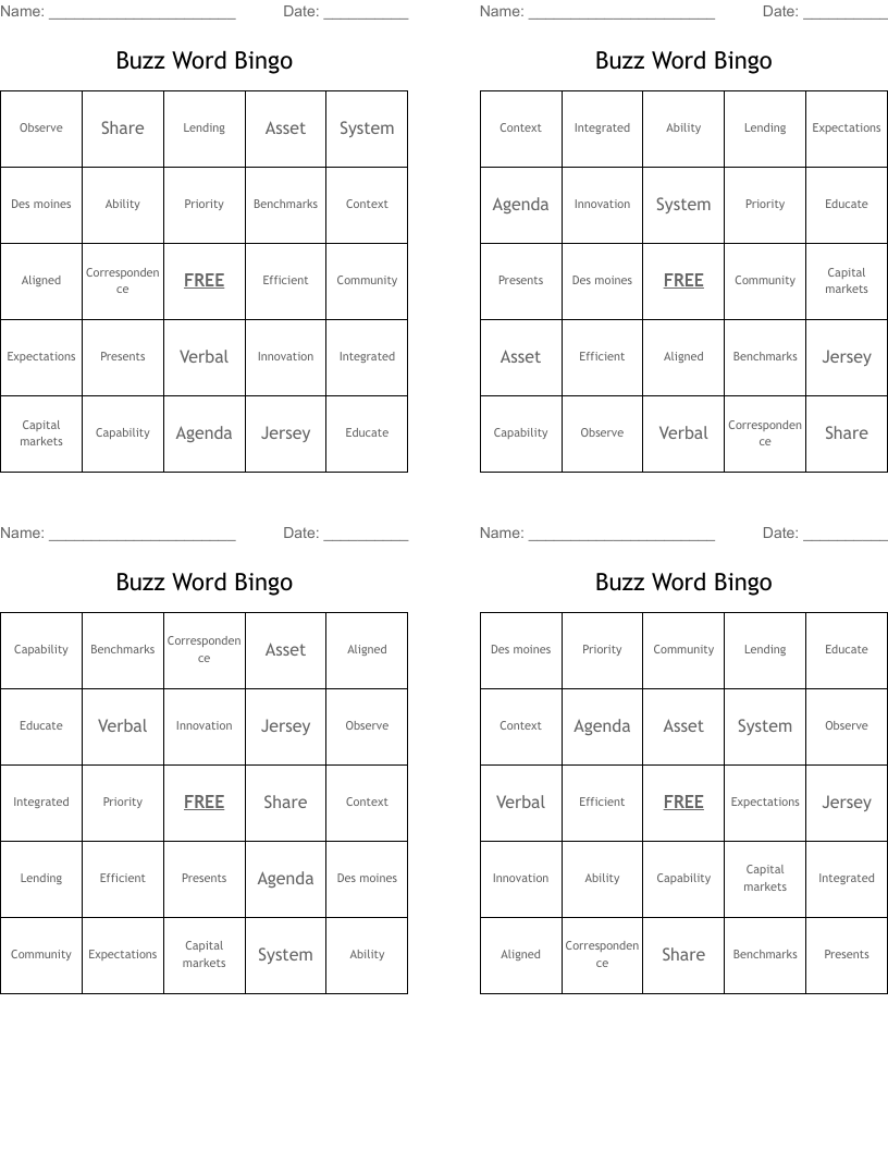 Buzz Word Bingo