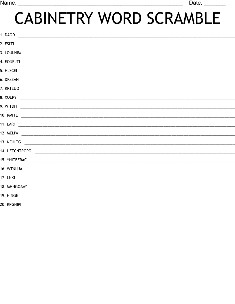 CABINETRY WORD SCRAMBLE 