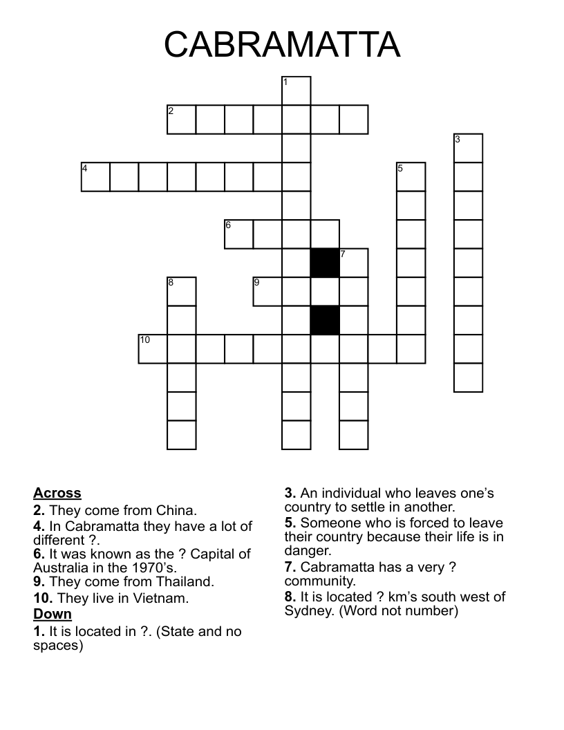 CABRAMATTA Crossword