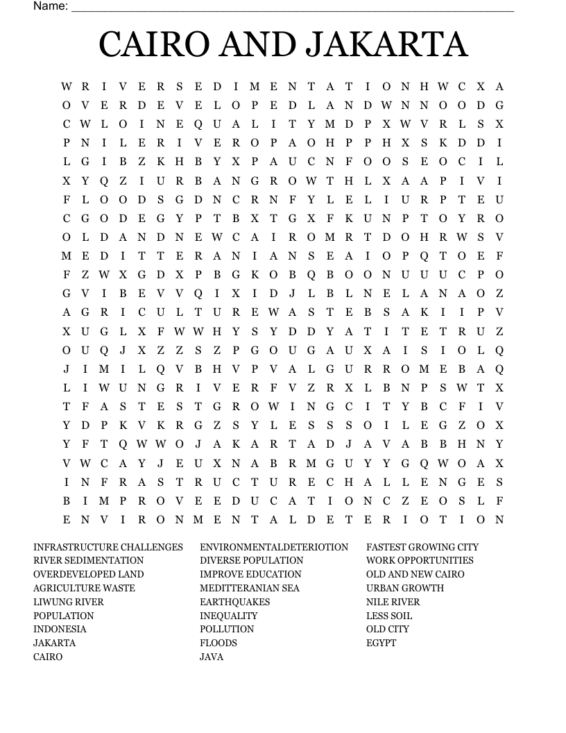 CAIRO AND JAKARTA Word Search