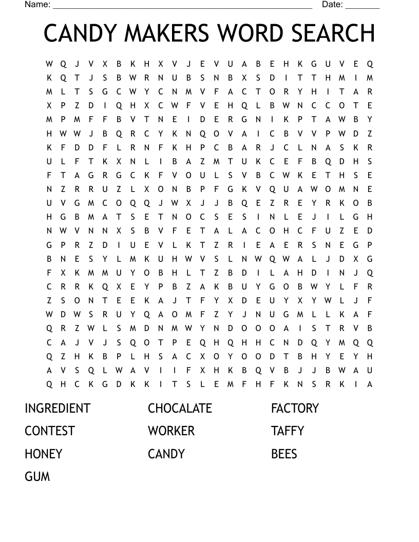 CANDY MAKERS WORD SEARCH