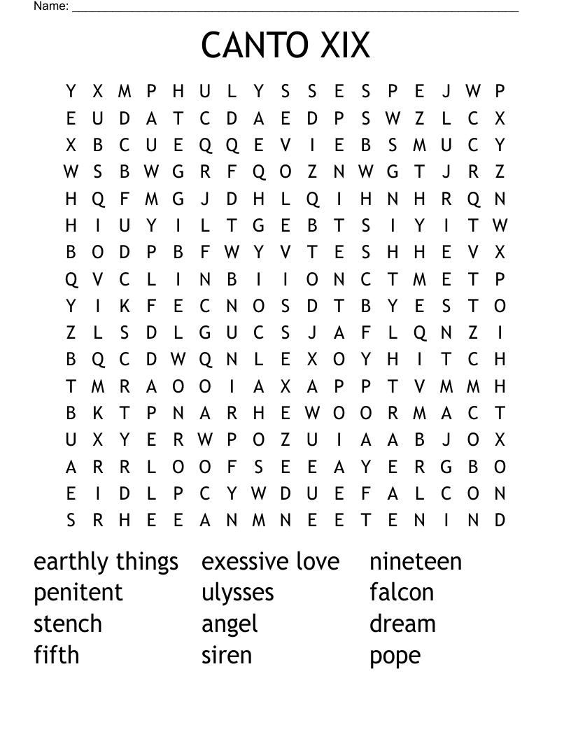 CANTO XIX Word Search