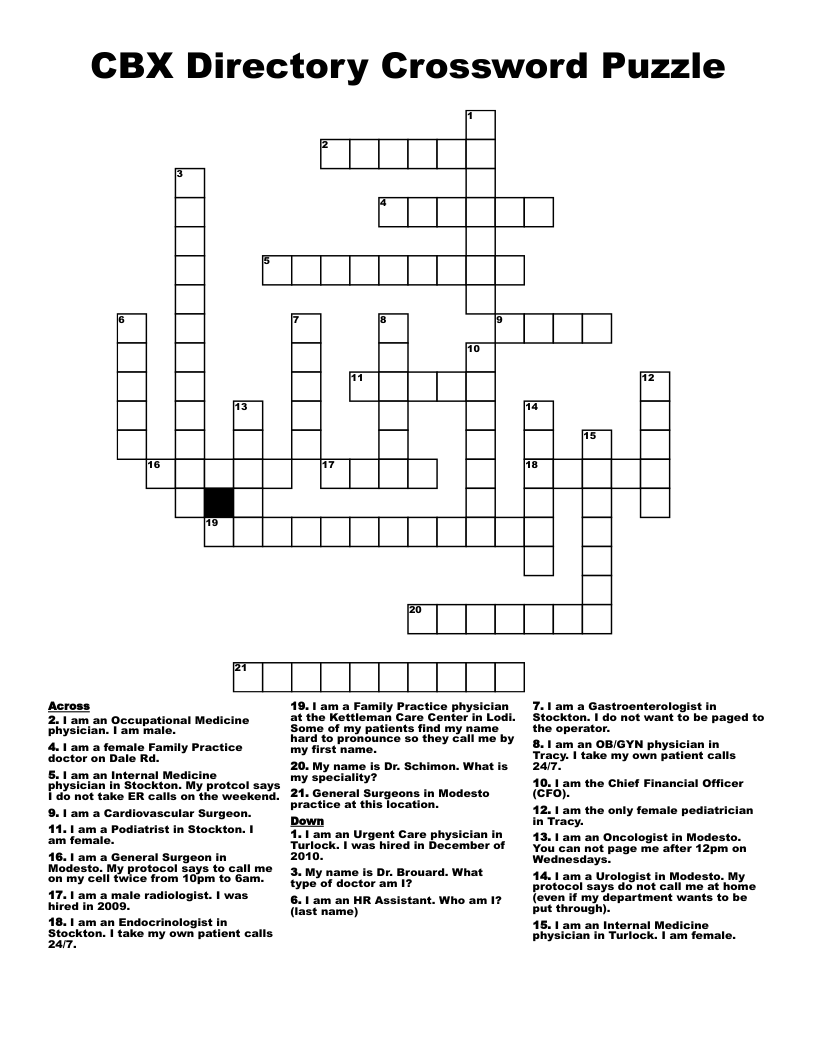 CBX Directory Crossword Puzzle WordMint