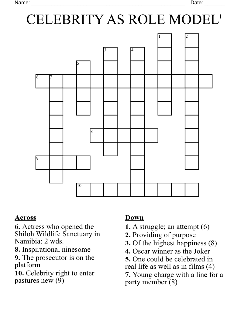CELEBRITY AS ROLE MODEL Crossword WordMint
