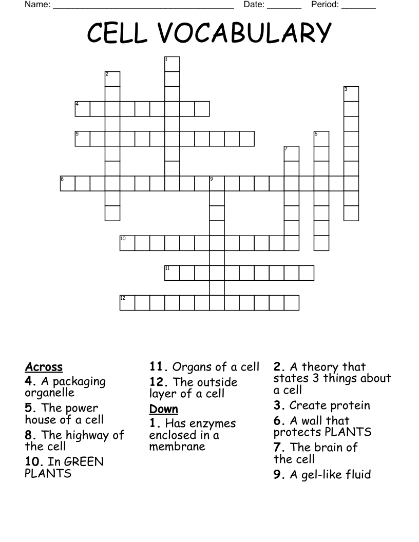 CELL VOCABULARY Crossword