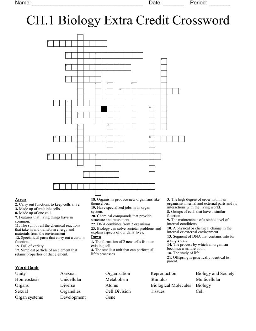 CH.1 Biology Extra Credit Crossword