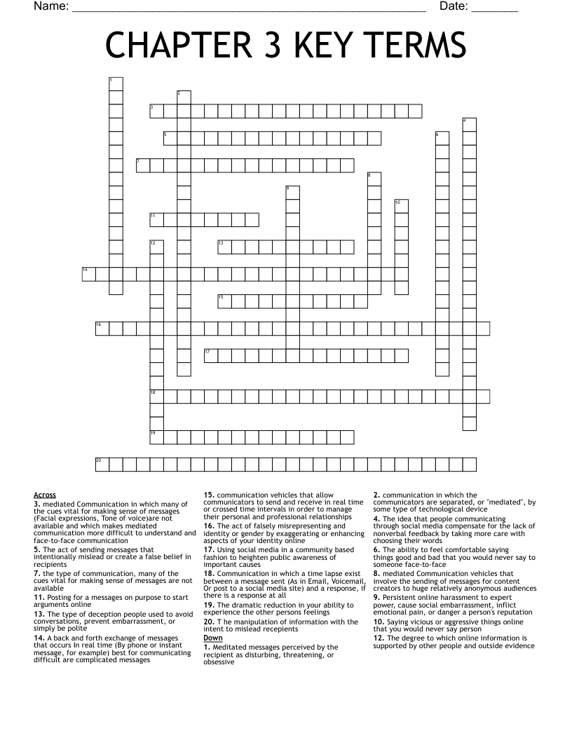 CHAPTER 3 KEY TERMS Crossword