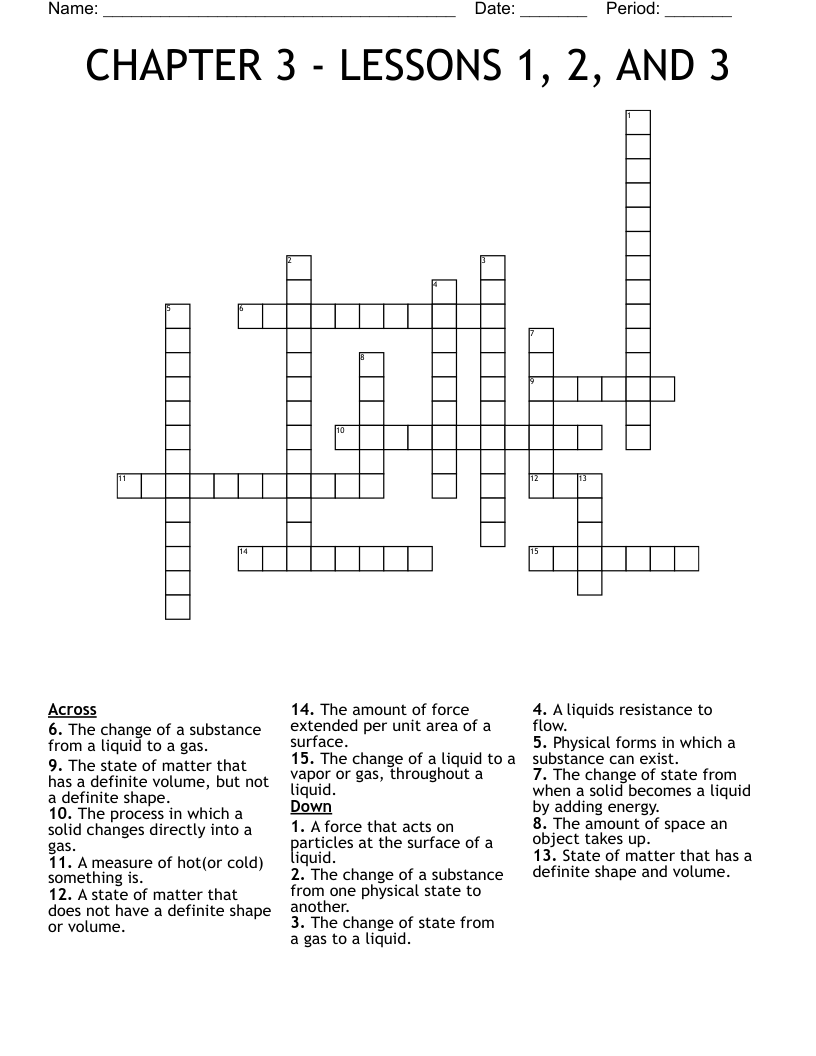 CHAPTER 3 - LESSONS 1, 2, AND 3 Crossword