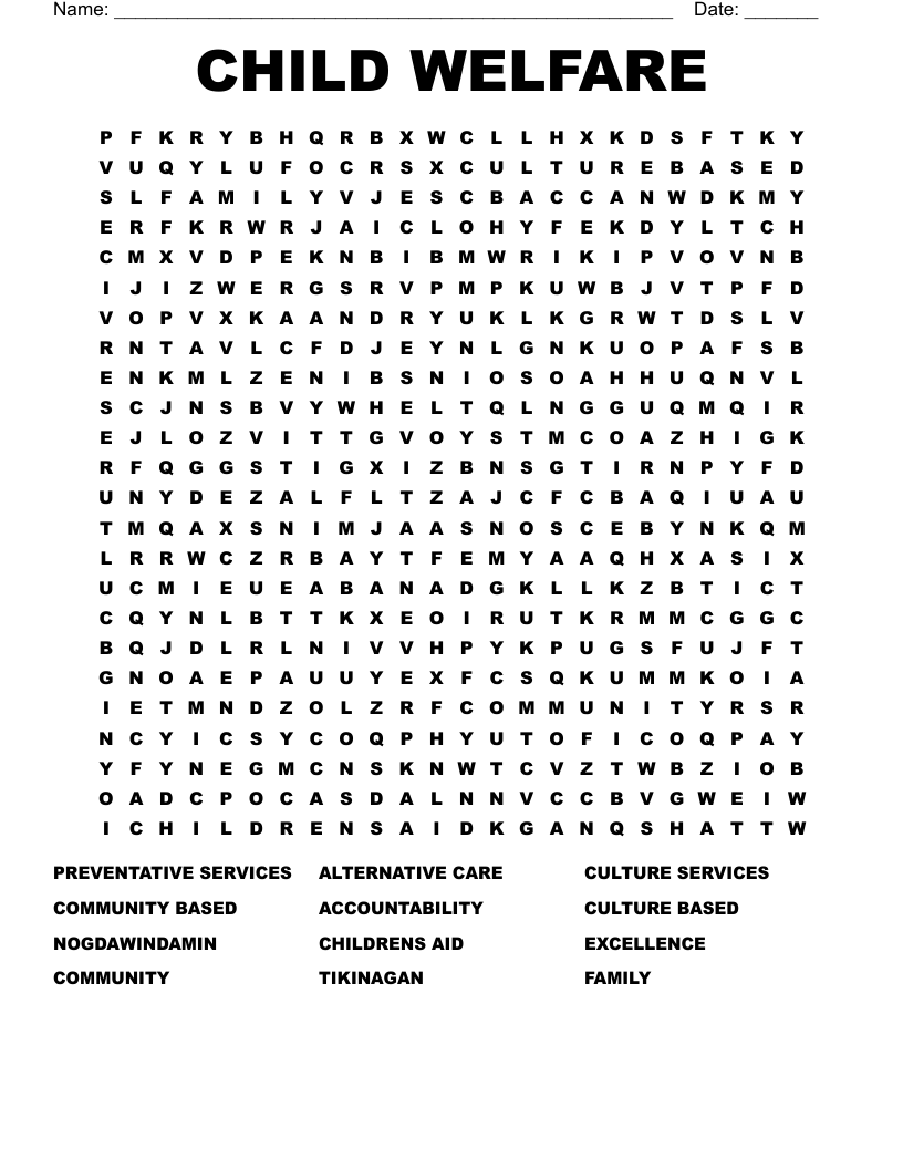 CHILD WELFARE Word Search WordMint