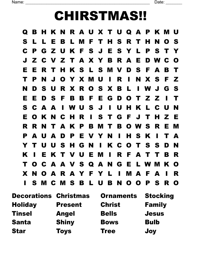 CHIRSTMAS!! Word Search