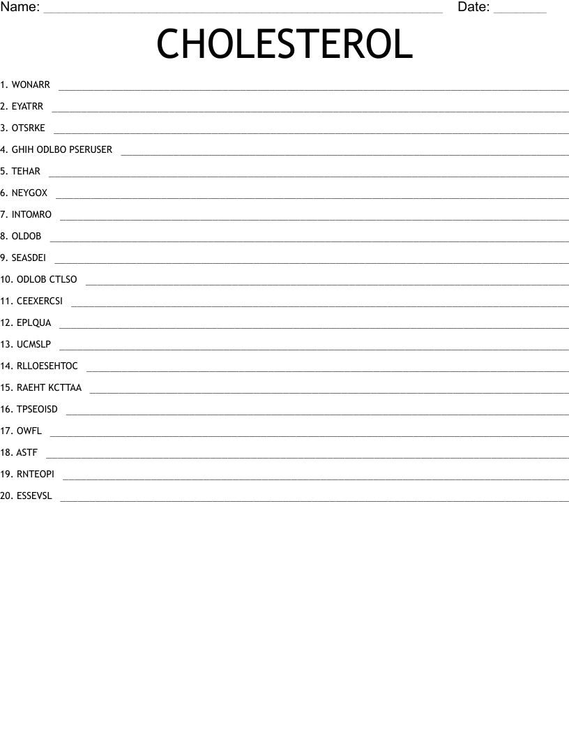 CHOLESTEROL Word Scramble
