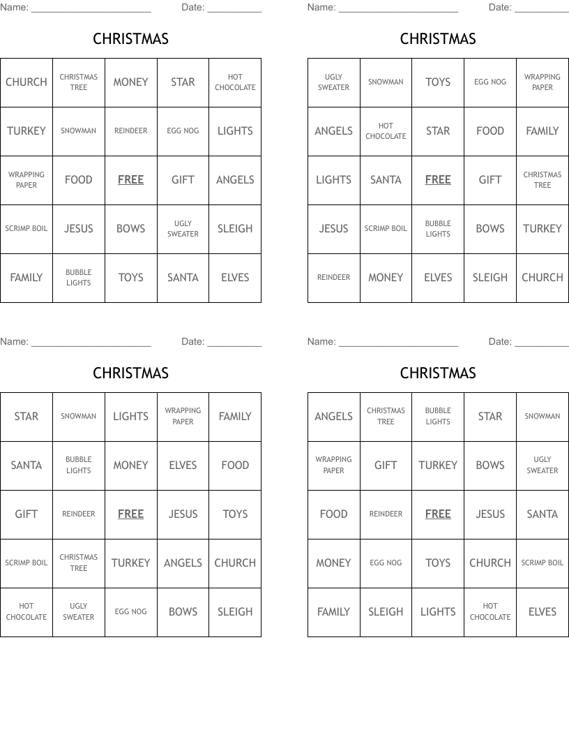 CHRISTMAS Bingo Cards