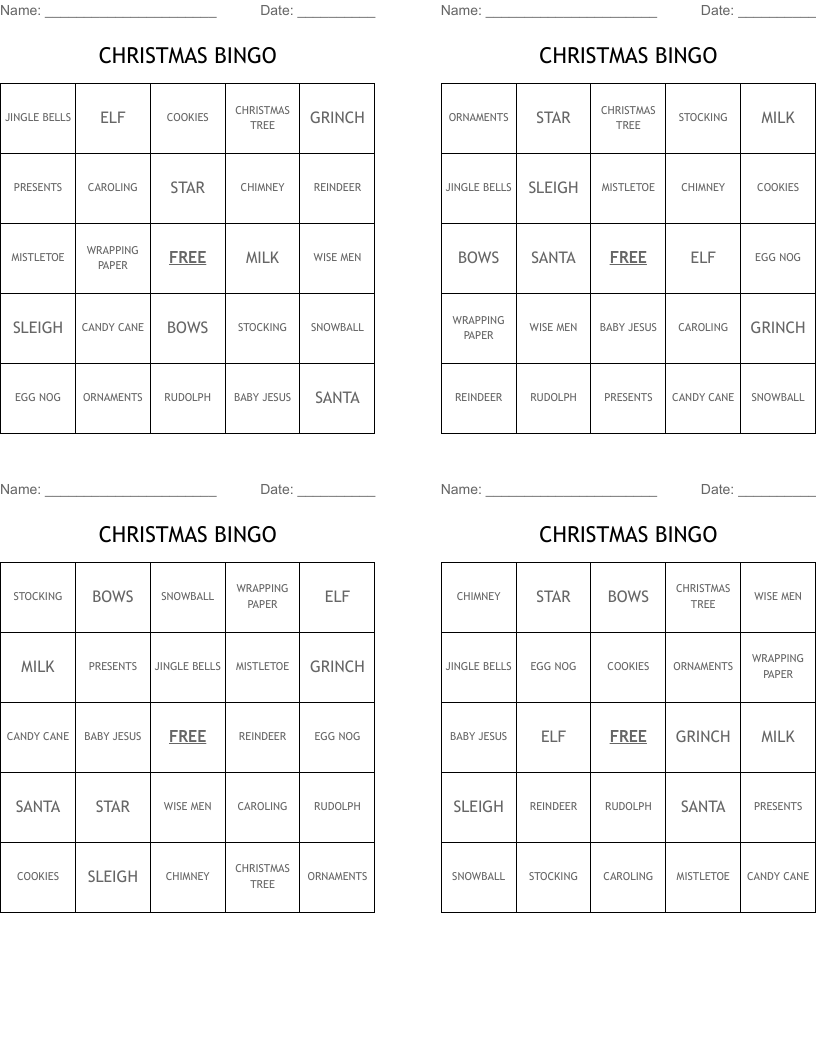 CHRISTMAS BINGO