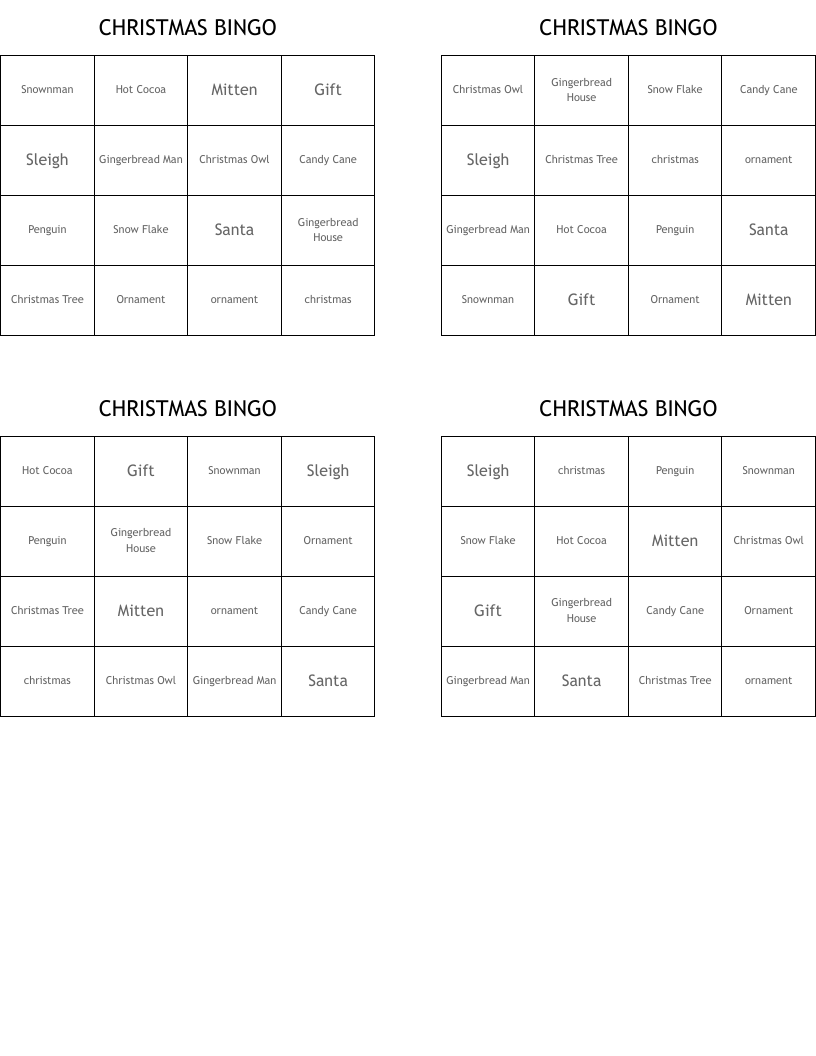 CHRISTMAS BINGO