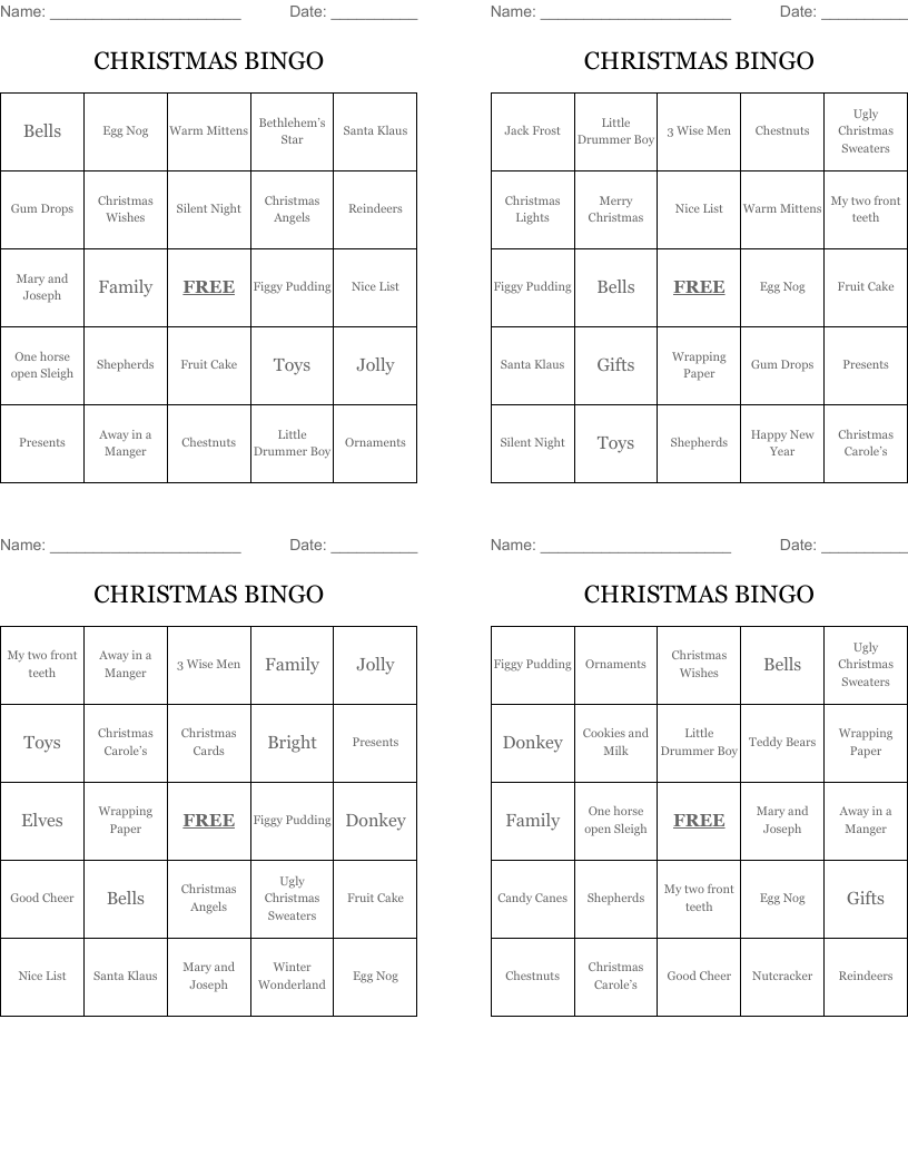 CHRISTMAS BINGO