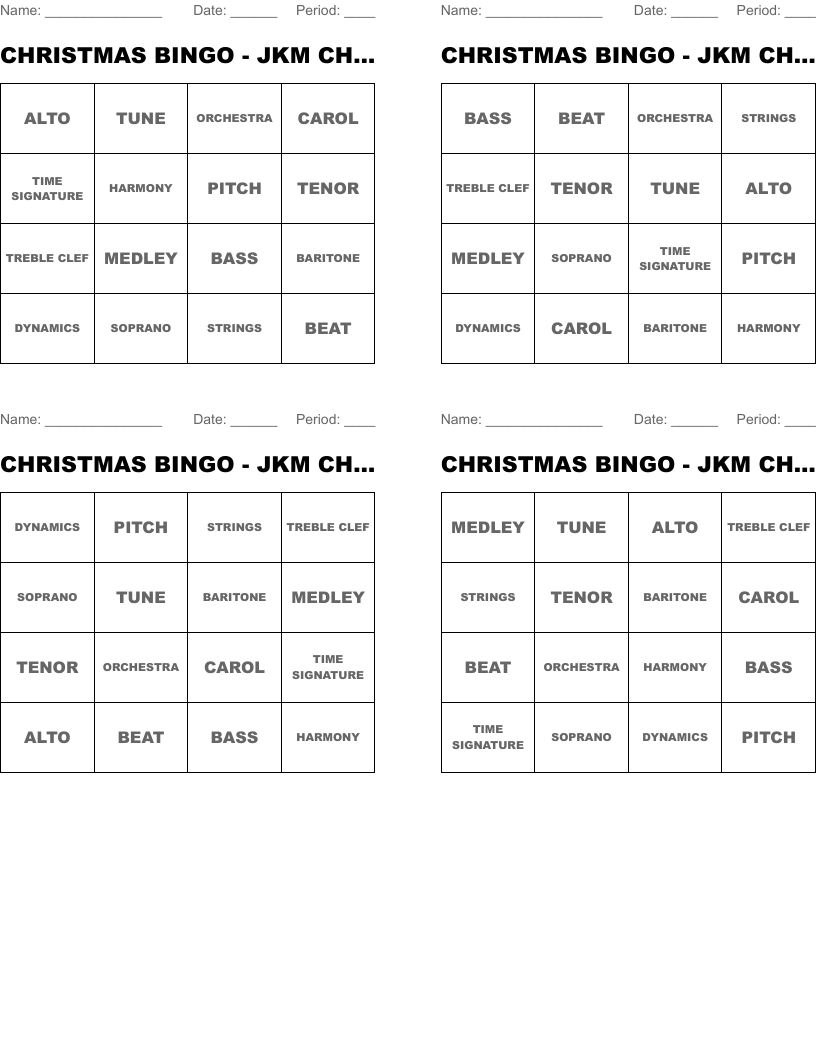 CHRISTMAS BINGO - JKM CHOIR