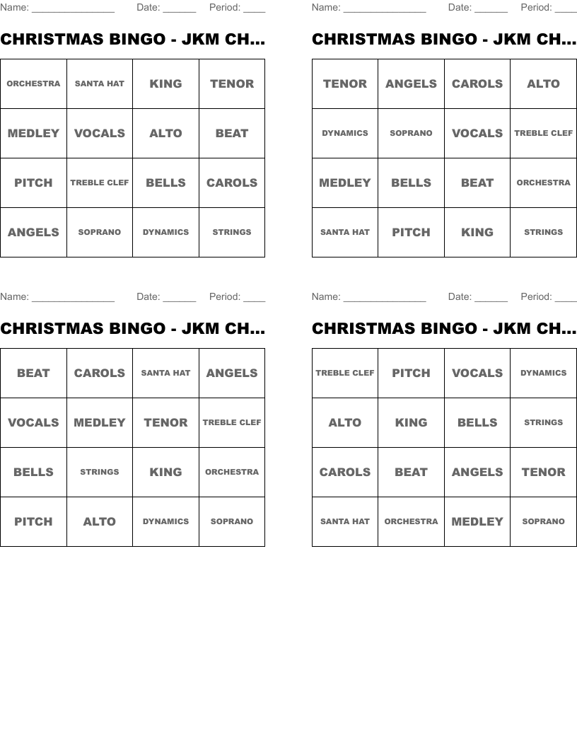 CHRISTMAS BINGO - JKM CHOIR