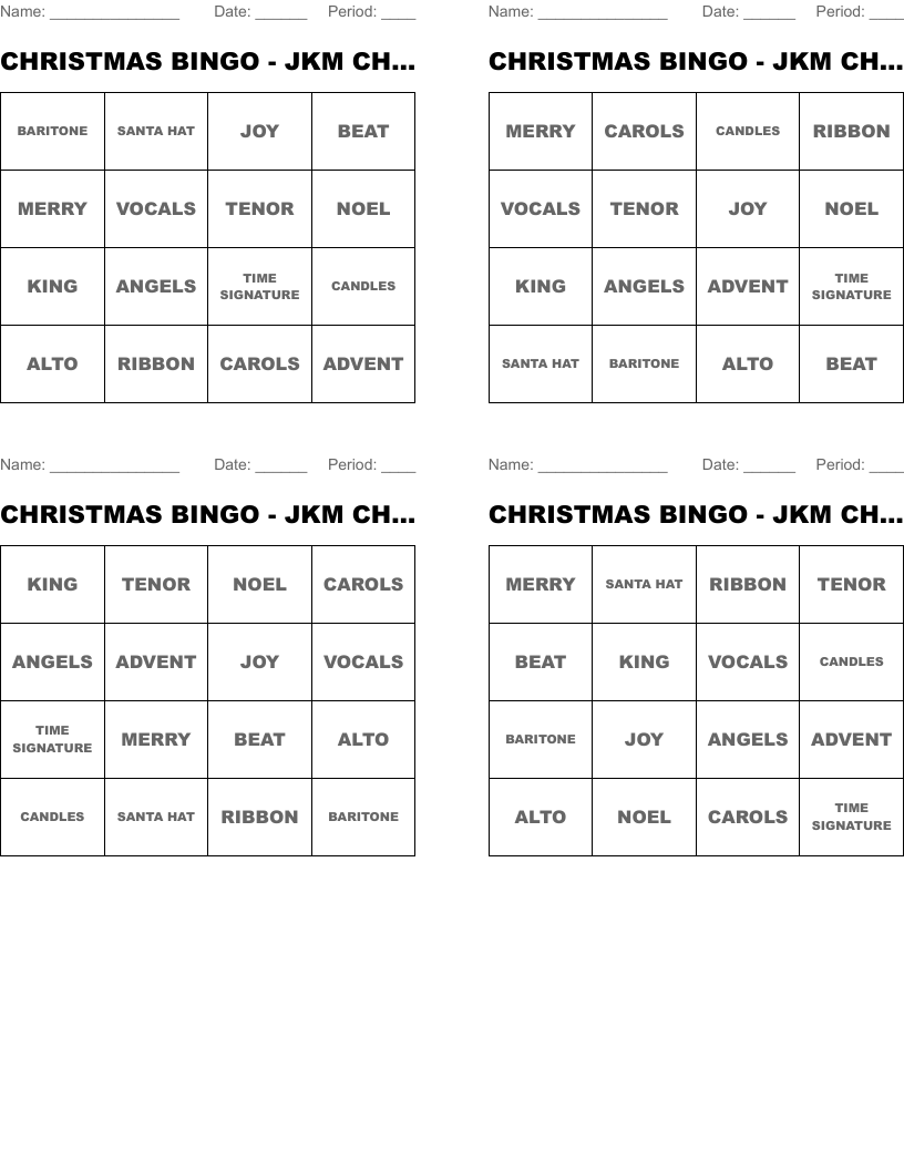 CHRISTMAS BINGO - JKM CHOIR