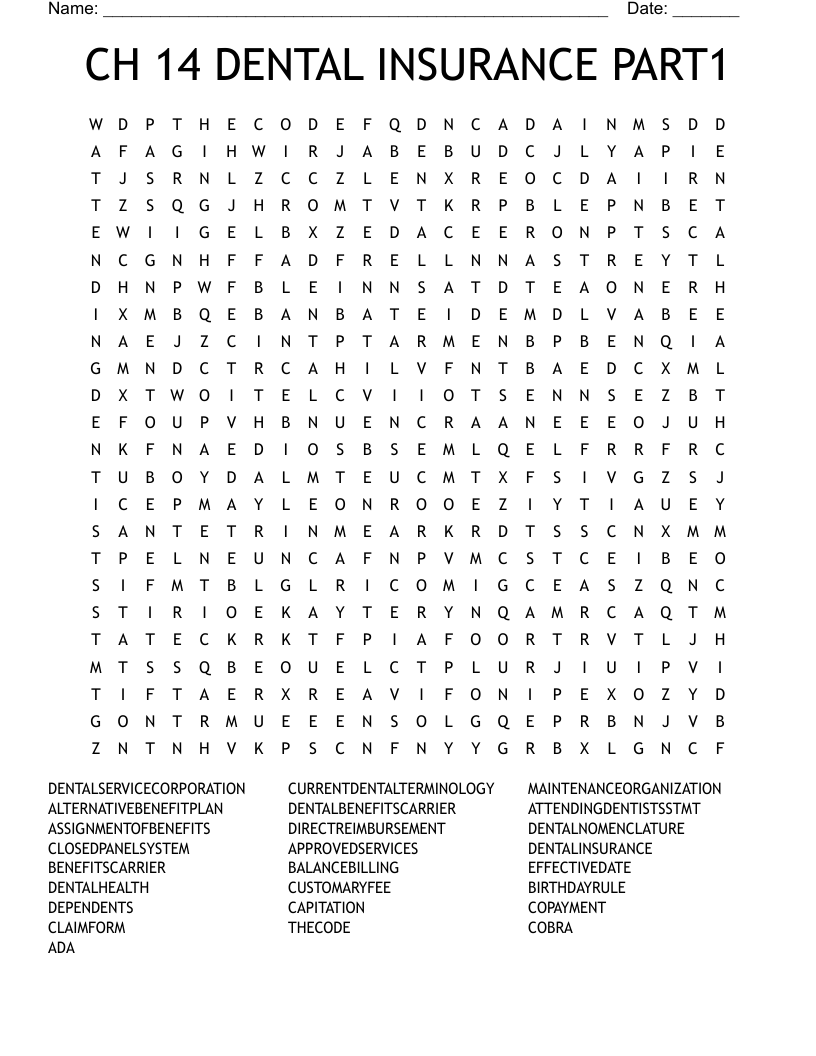 CH 14 DENTAL INSURANCE PART1 Word Search