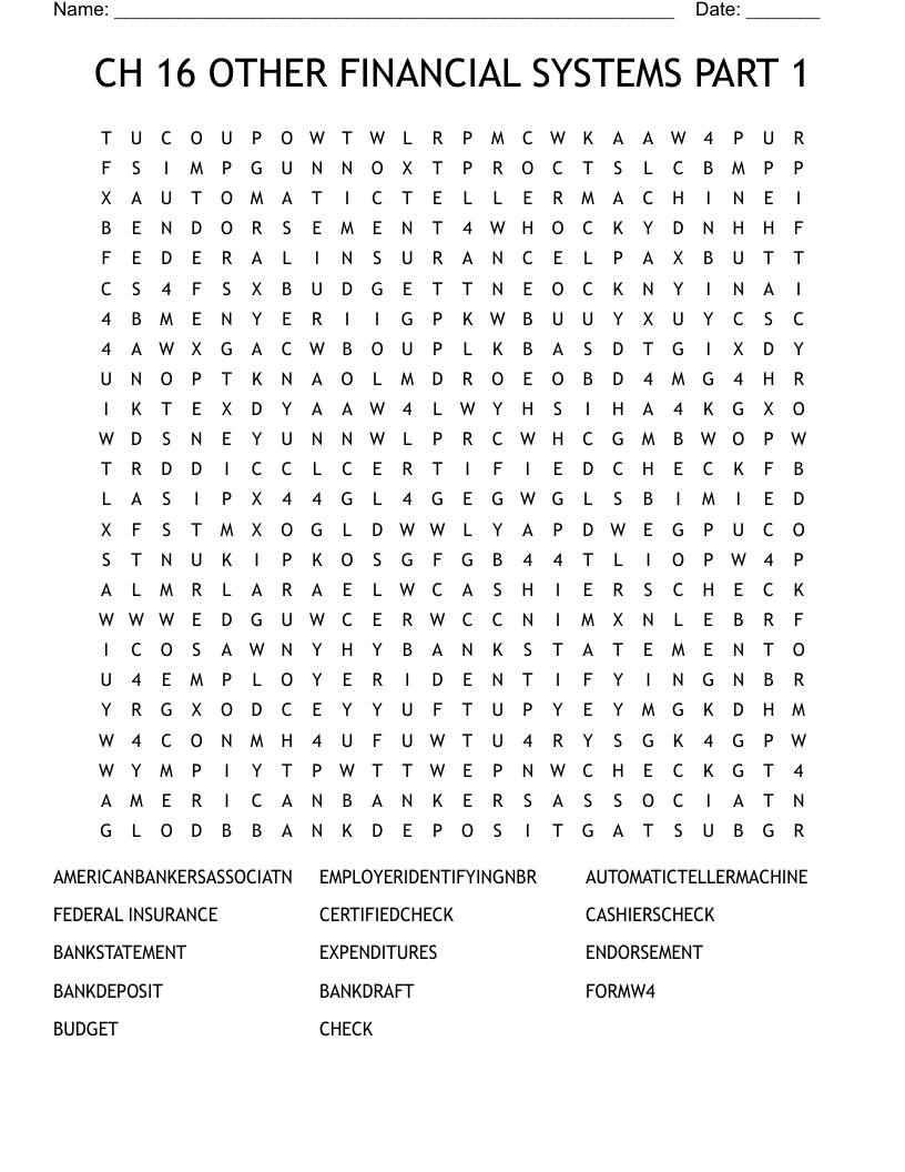 CH 16 OTHER FINANCIAL SYSTEMS PART 1 Word Search