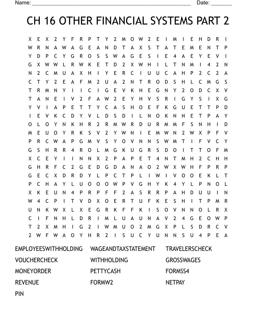CH 16 OTHER FINANCIAL SYSTEMS PART 2 Word Search