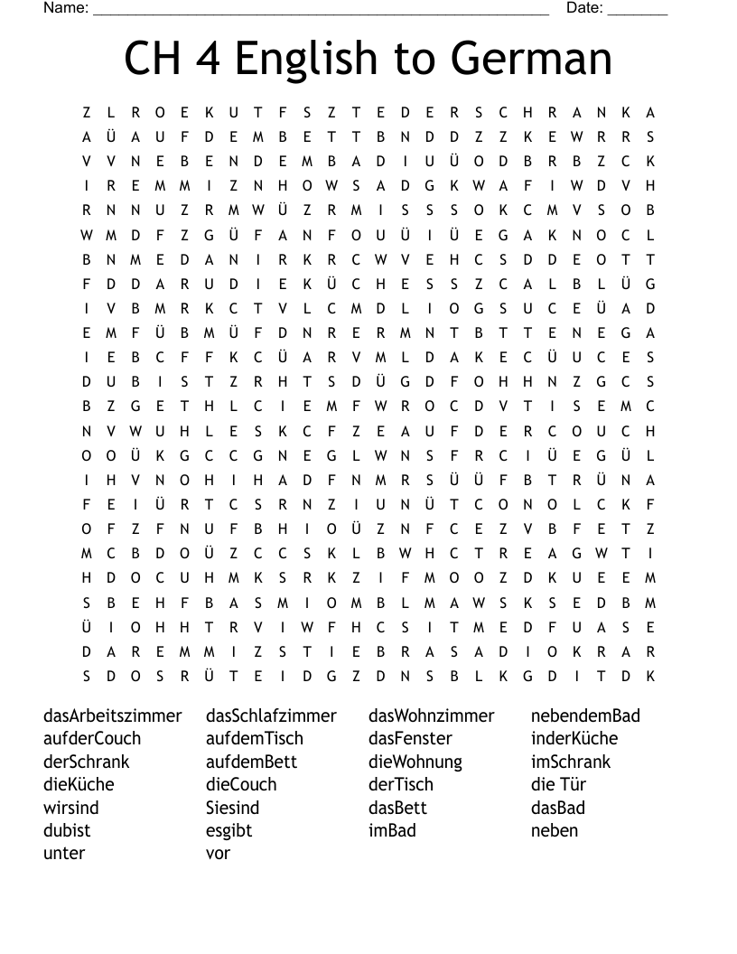 CH 4 English to German Word Search