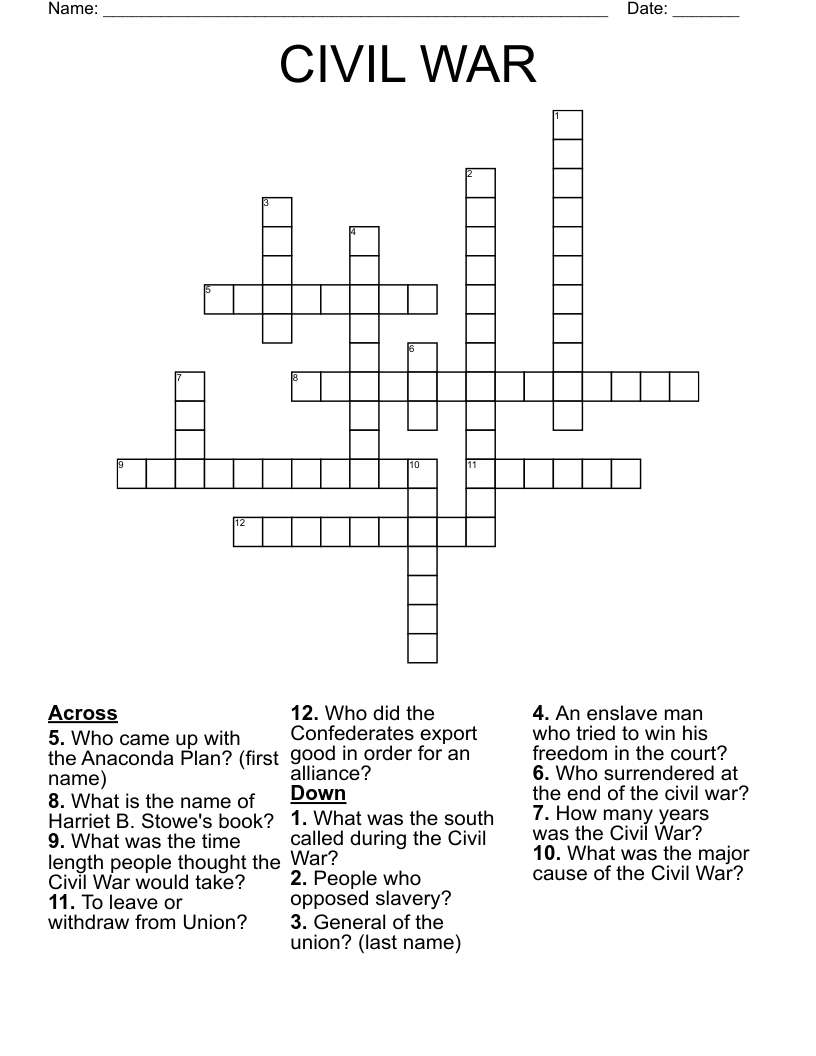CIVIL WAR Crossword