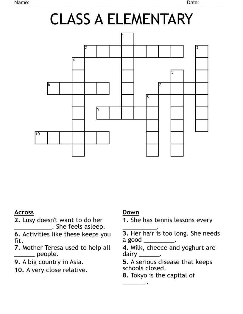 CLASS A ELEMENTARY Crossword - WordMint