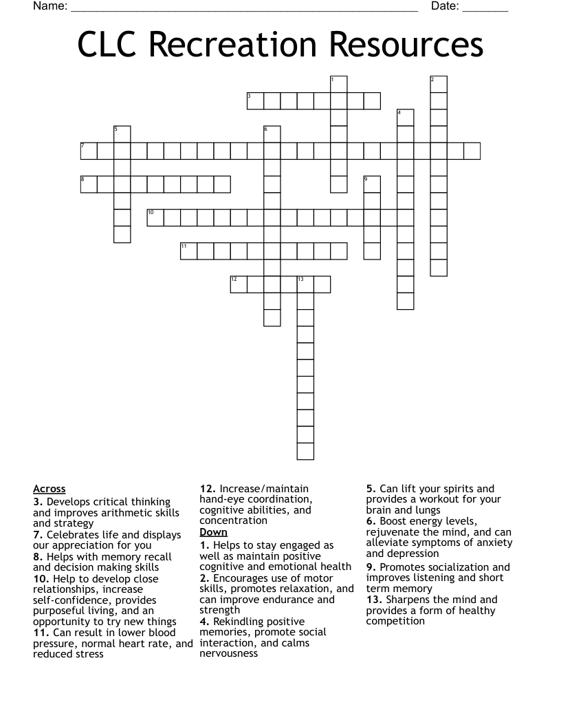 CLC Recreation Resources Crossword