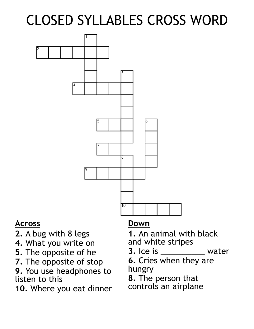 CLOSED SYLLABLES CROSS WORD WordMint