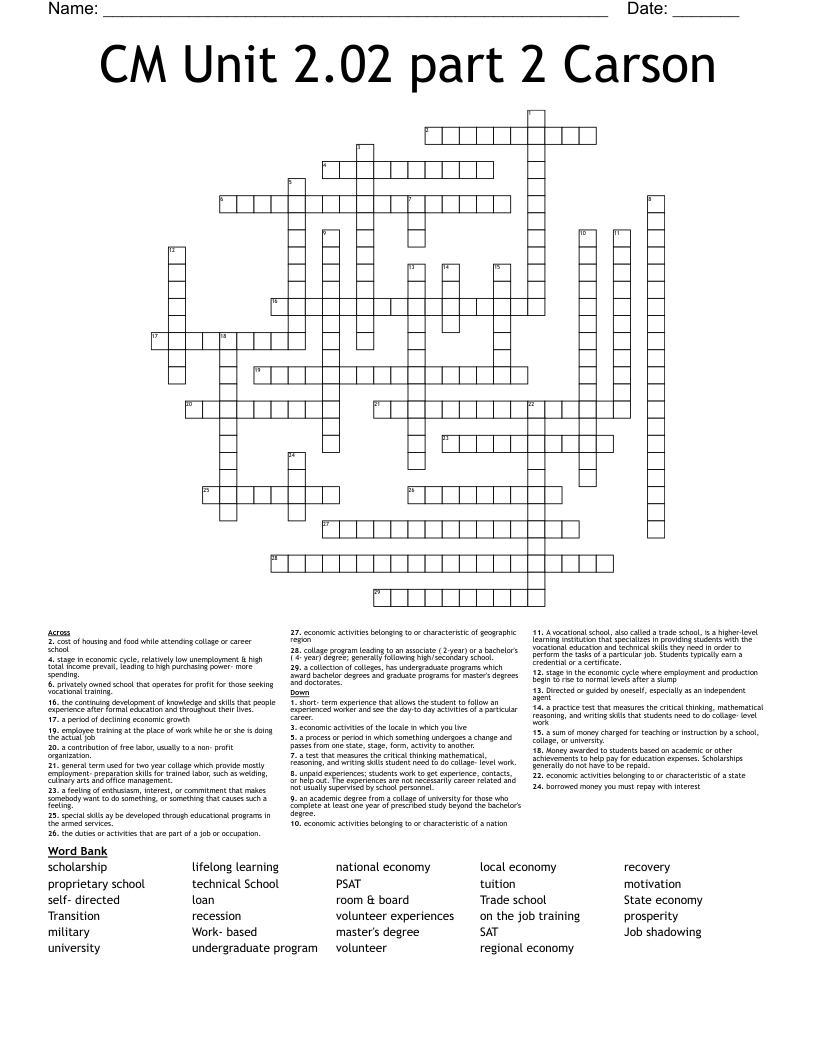 CM Unit 2.02 part 2 Carson  Crossword