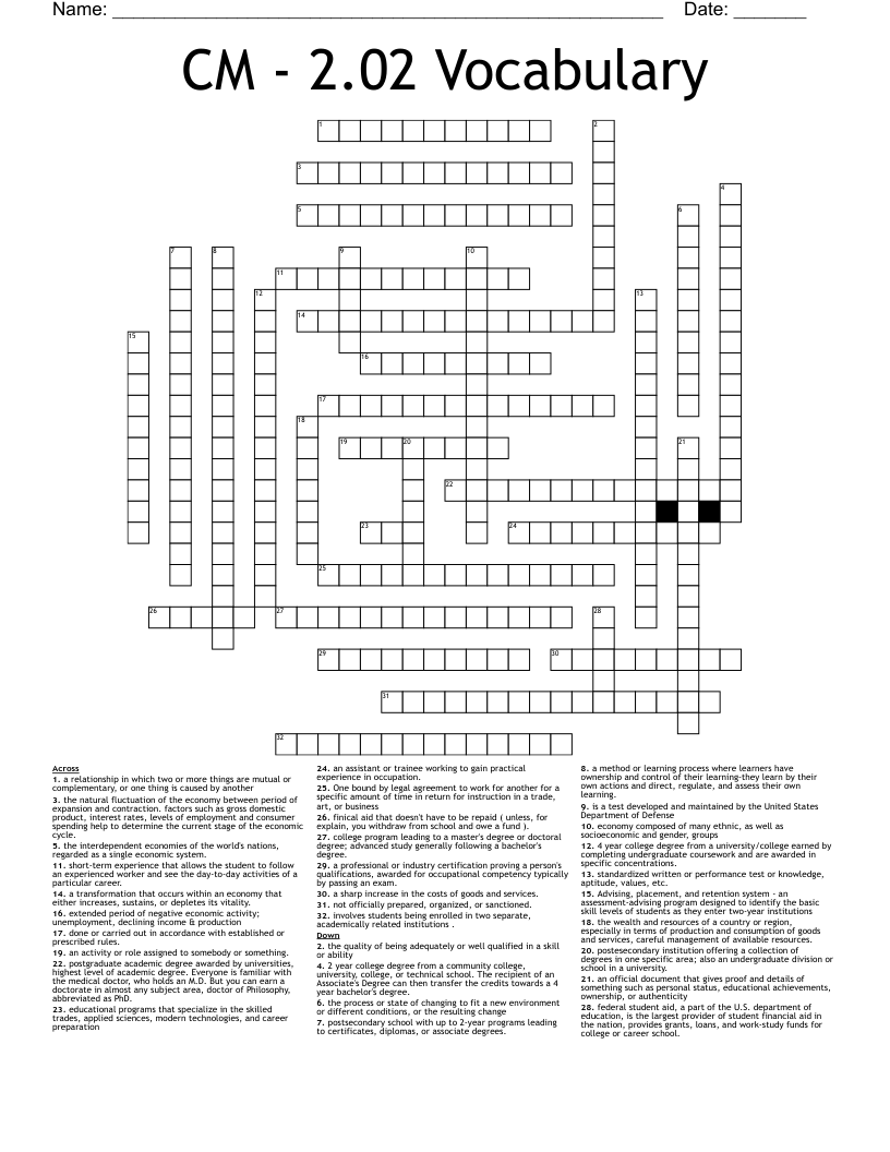 CM - 2.02 Vocabulary  Crossword