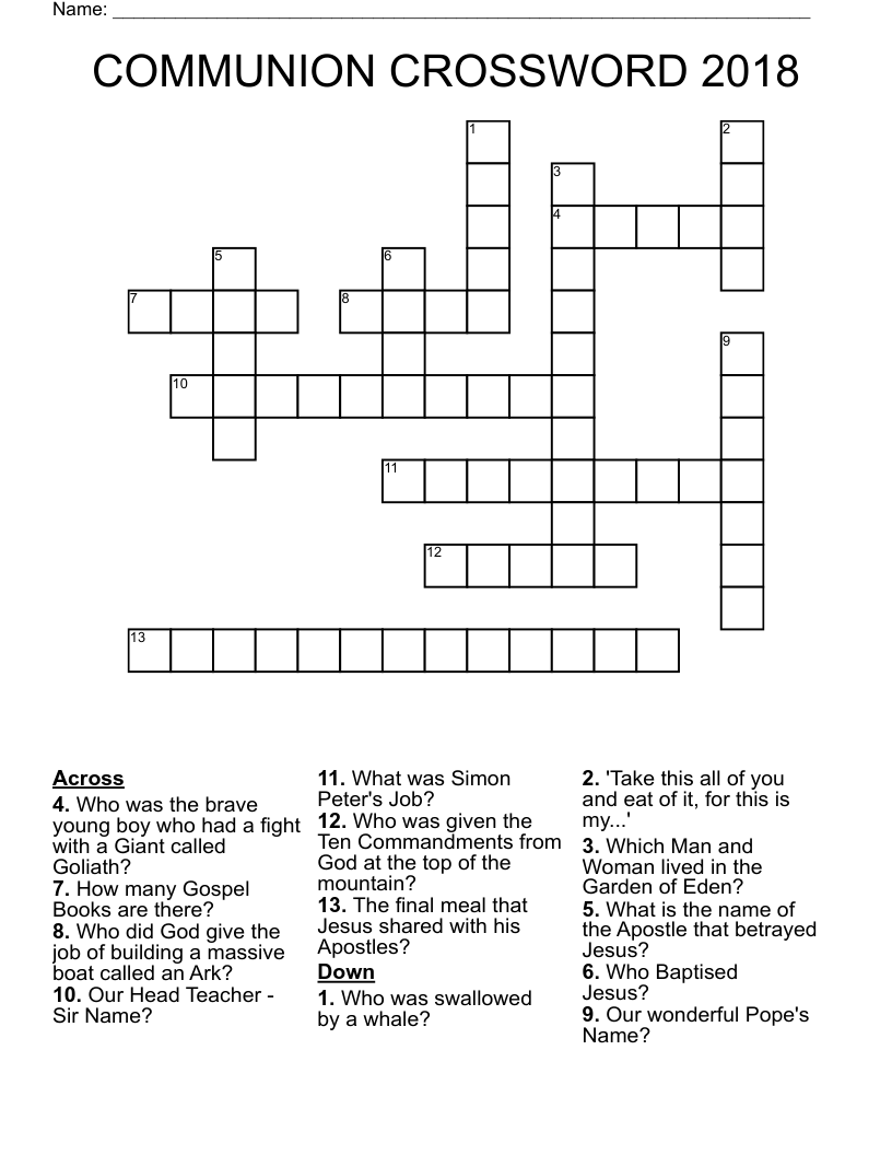 Communion crossword 2018 wordmint