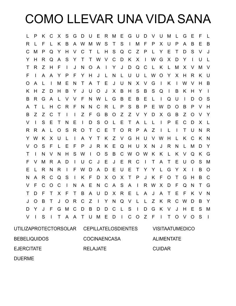 COMO LLEVAR UNA VIDA SANA Word Search