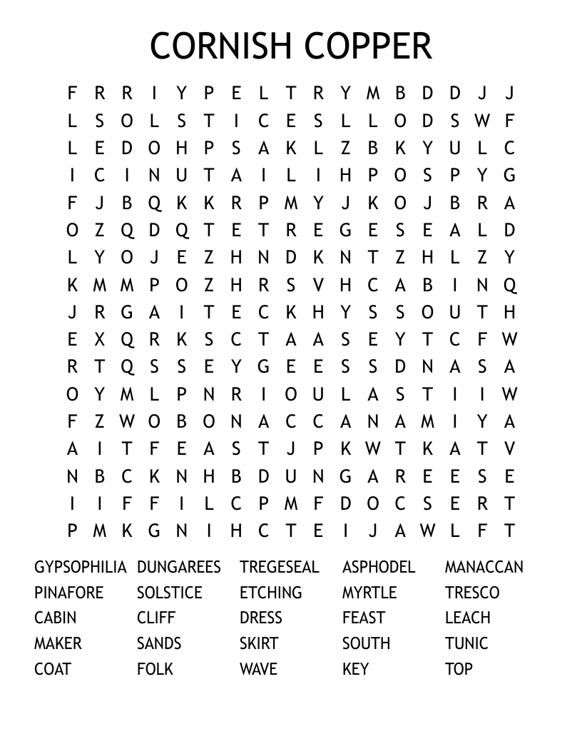 CORNISH COPPER Word Search WordMint