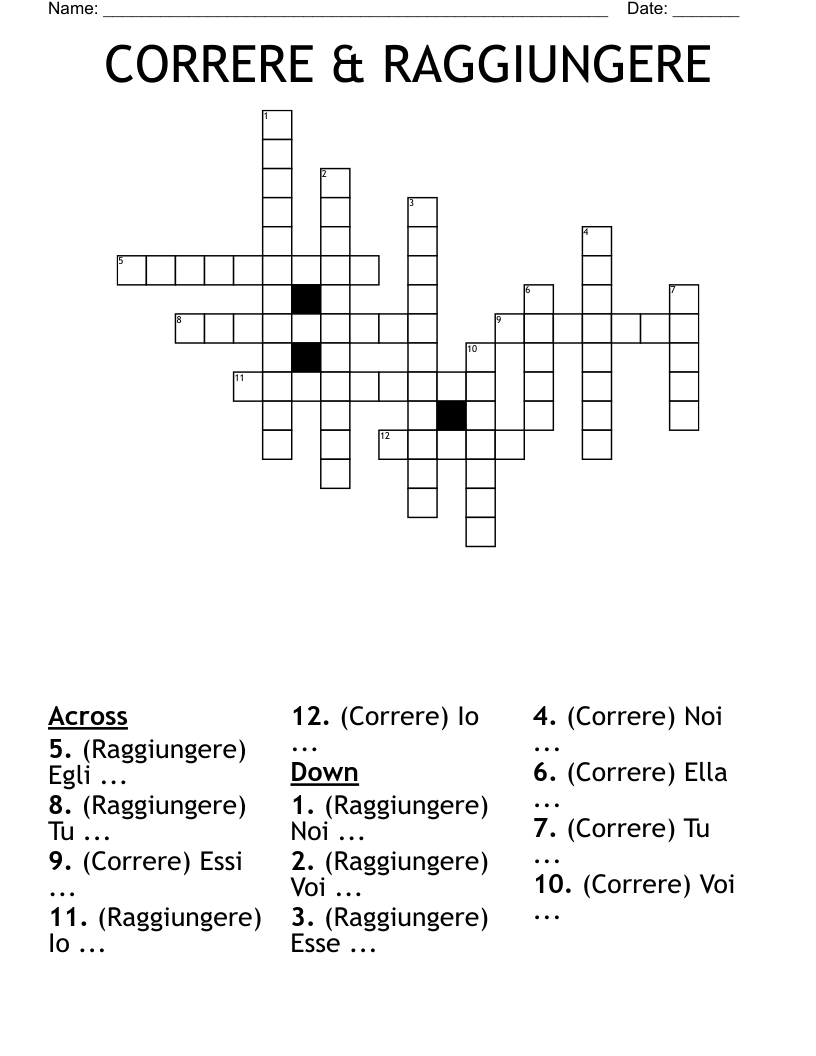 CORRERE & RAGGIUNGERE Crossword