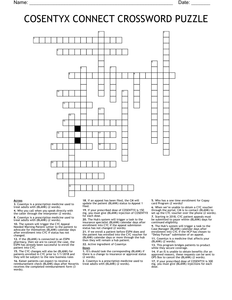 COSENTYX CONNECT CROSSWORD PUZZLE