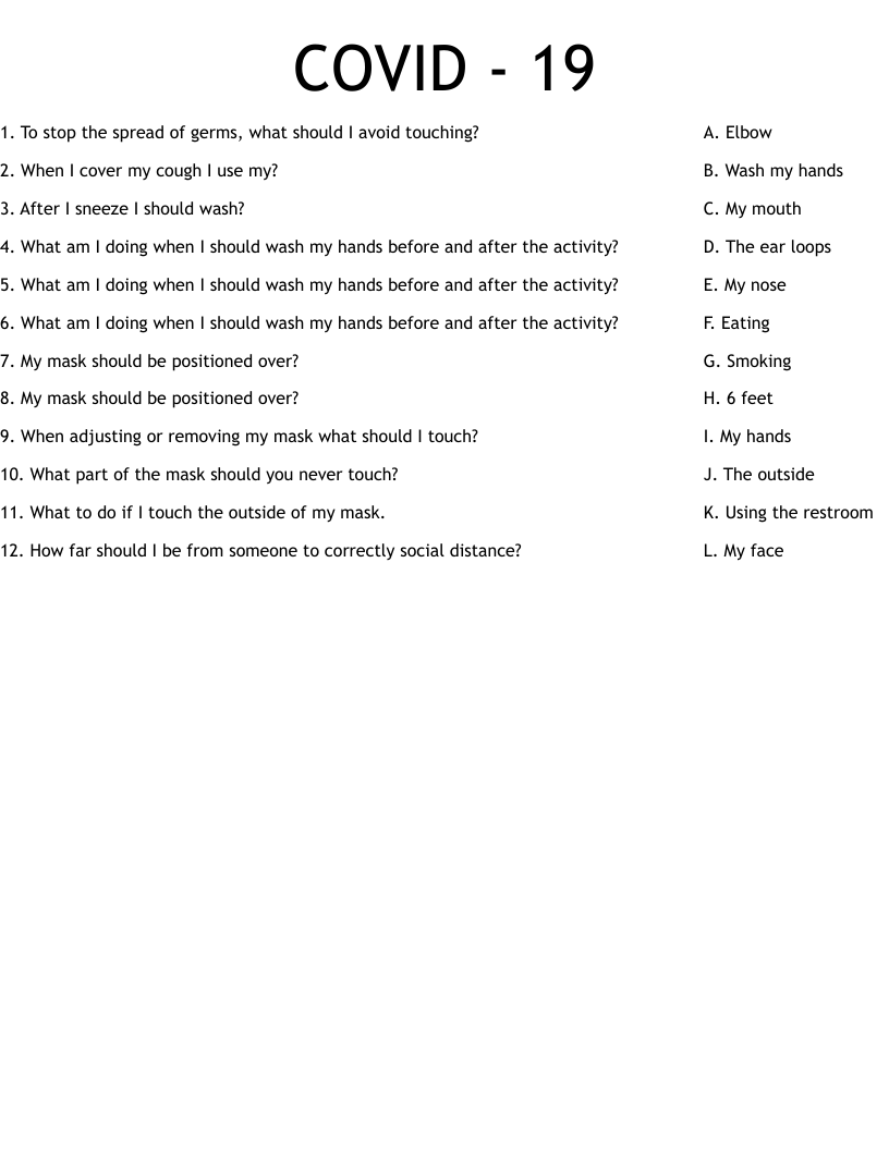COVID - 19 Worksheet