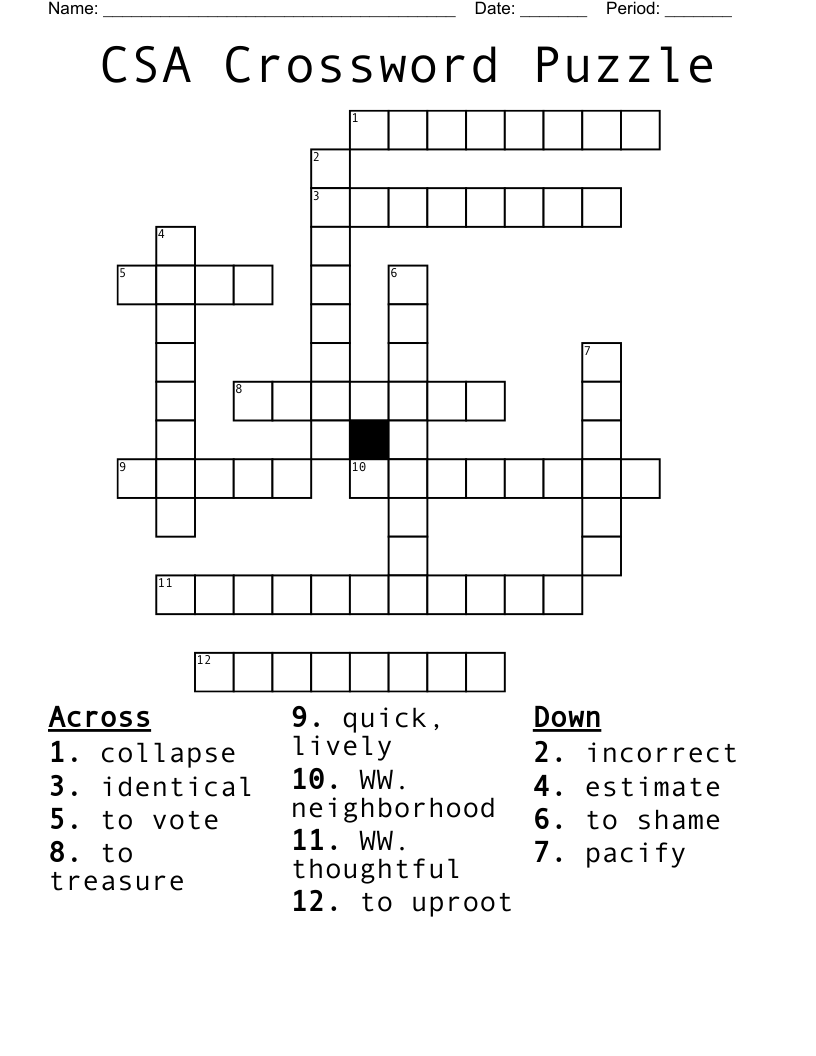 CSA Crossword Puzzle WordMint