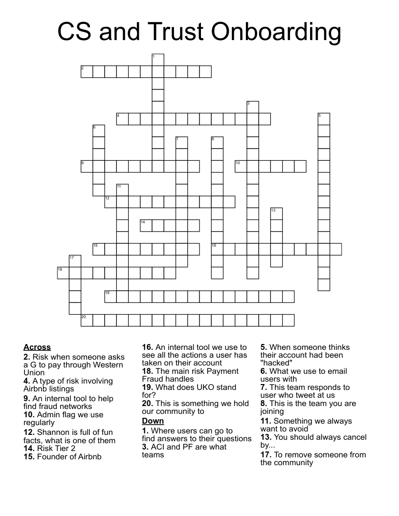 CS and Trust Onboarding Crossword