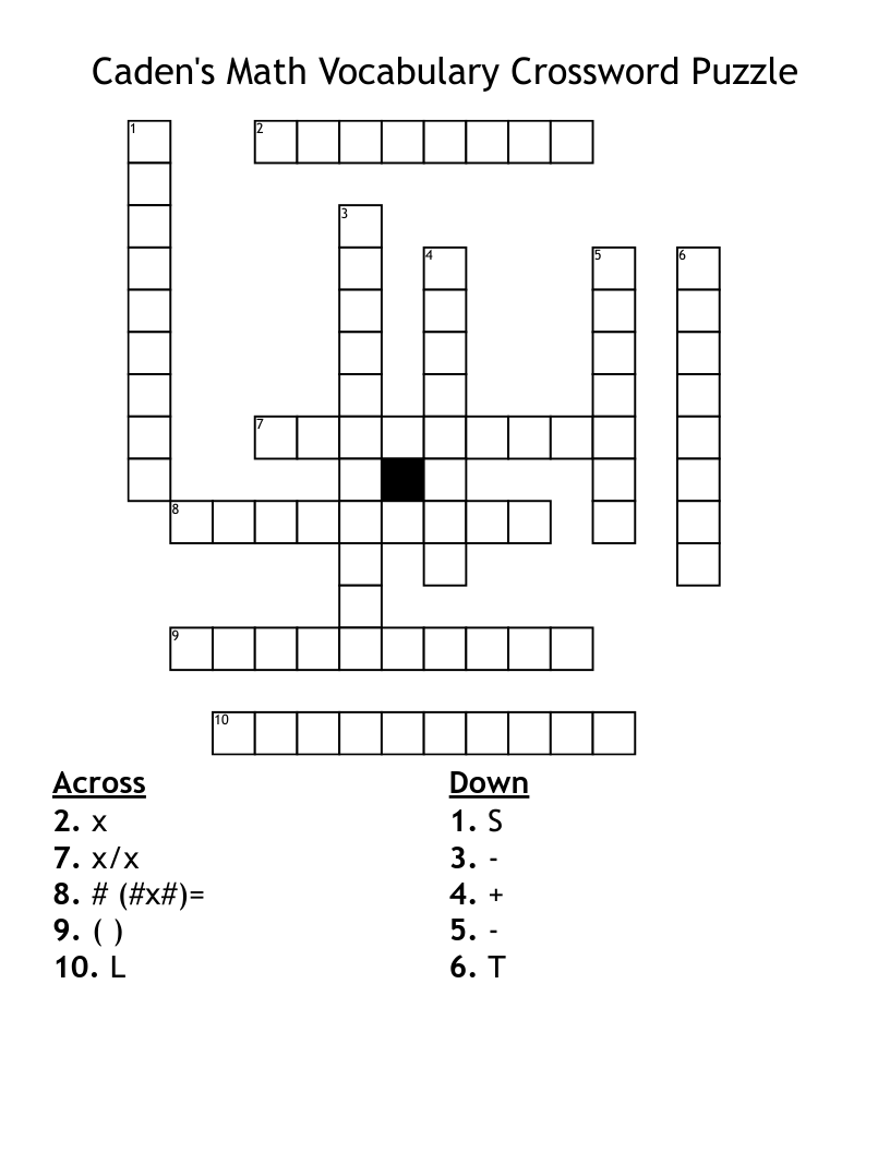 Caden s Math Vocabulary Crossword Puzzle WordMint