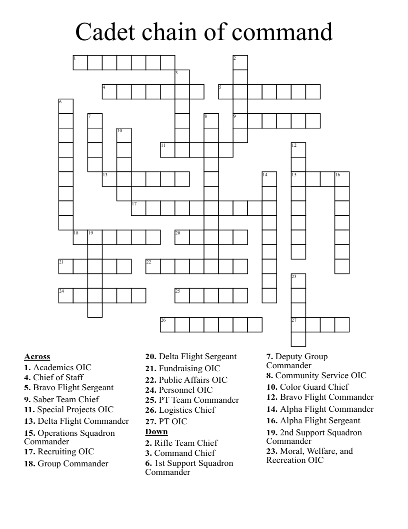 Civil Air Patrol Chain Of Command Squadron 706 Crossword WordMint