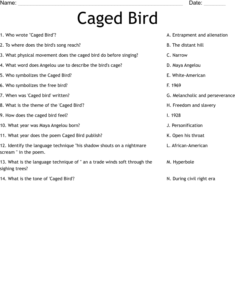 Caged Bird Worksheet WordMint Caged Bird Worksheet WordMint