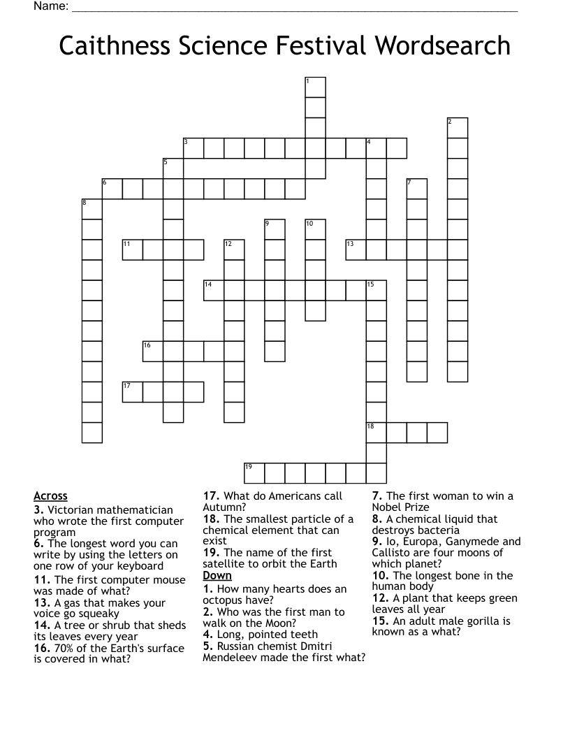 Caithness Science Festival Wordsearch Crossword