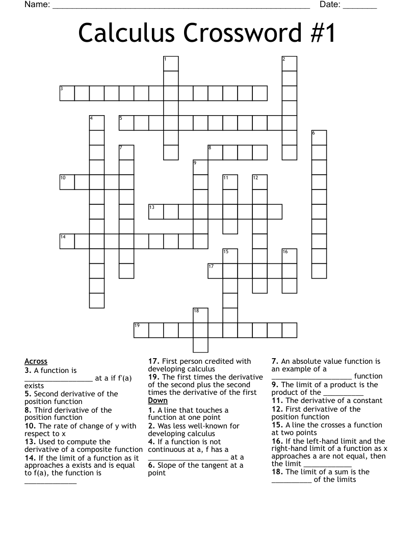 Calculus Crossword WordMint