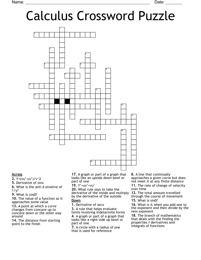 Calculus Crossword Puzzle WordMint