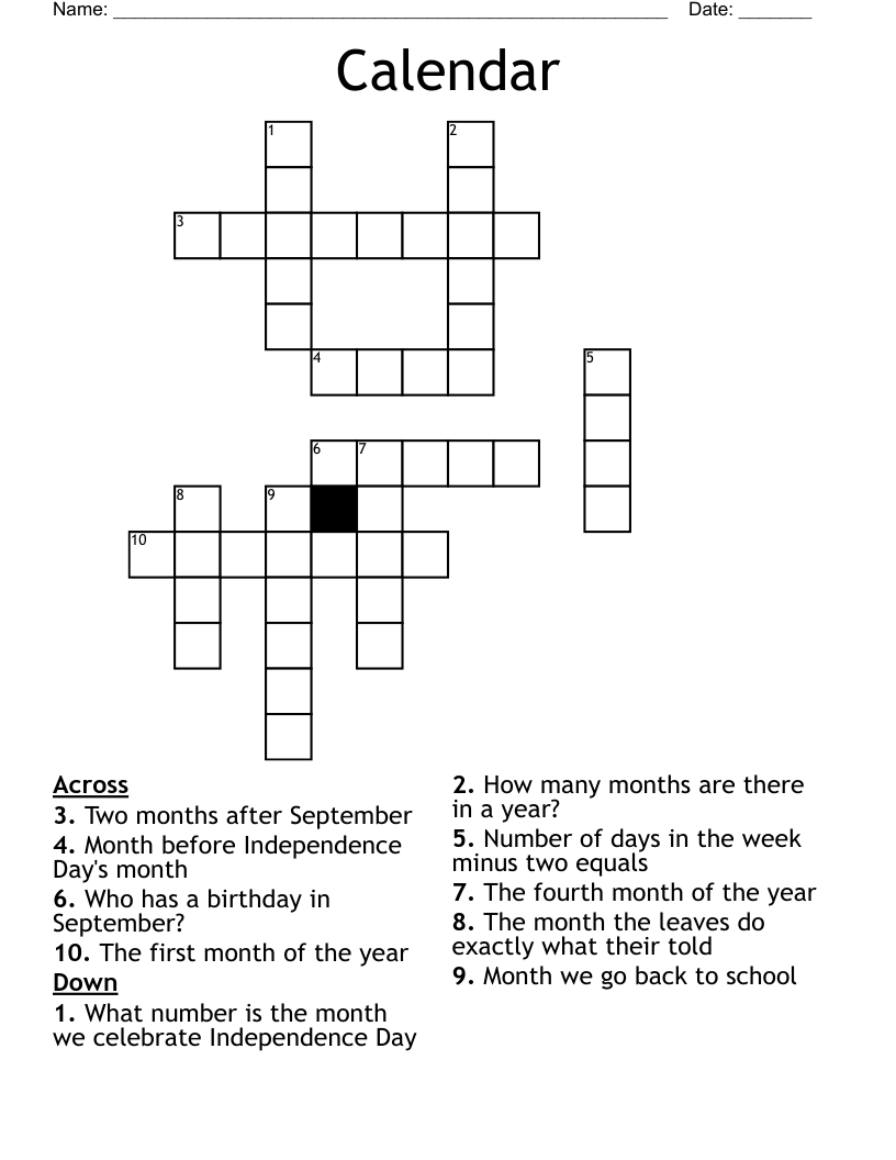 Calendar Crossword WordMint