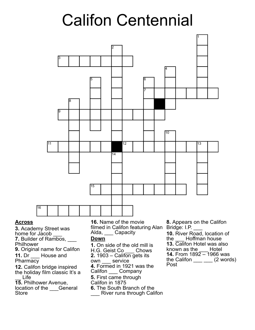 Califon Centennial Crossword