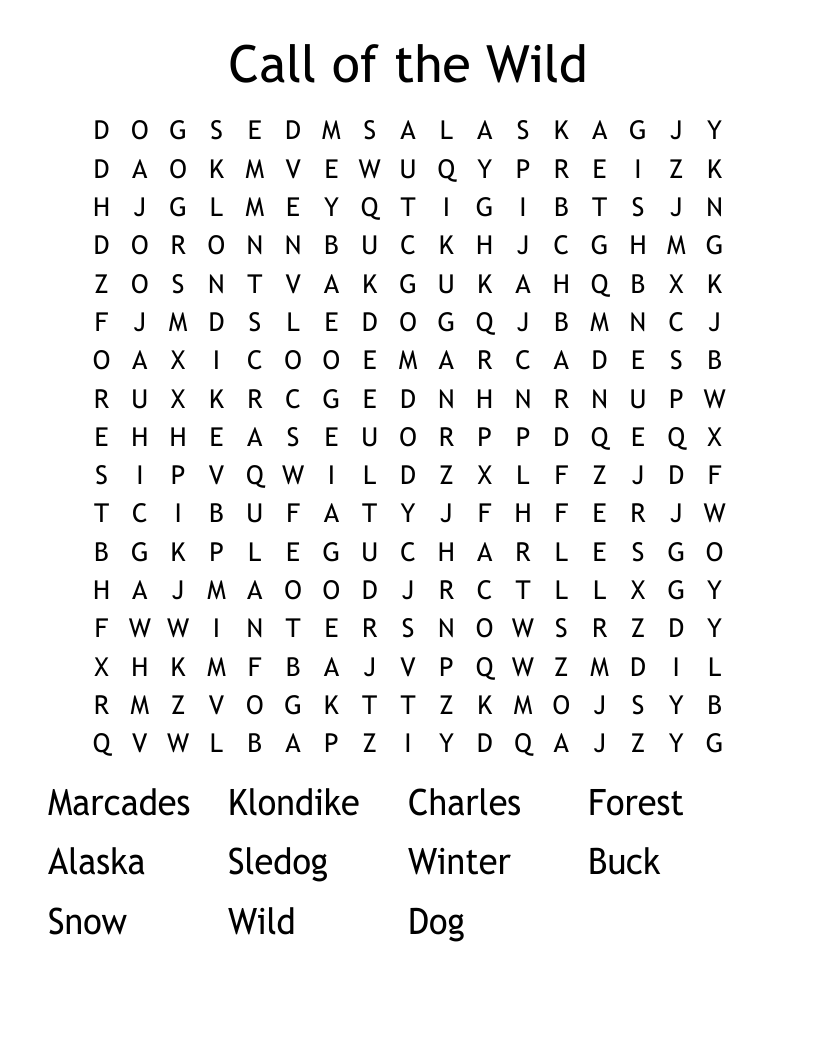 Call of the Wild Word Search WordMint